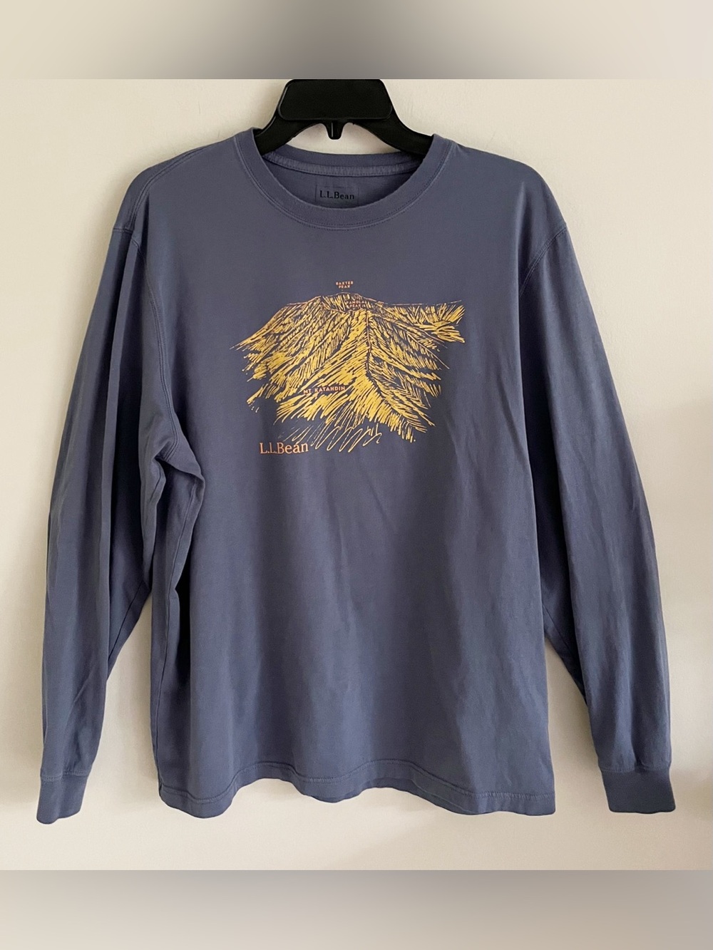 LL Bean gunmetal blue graphic long sleeve T-shirt Maine peak